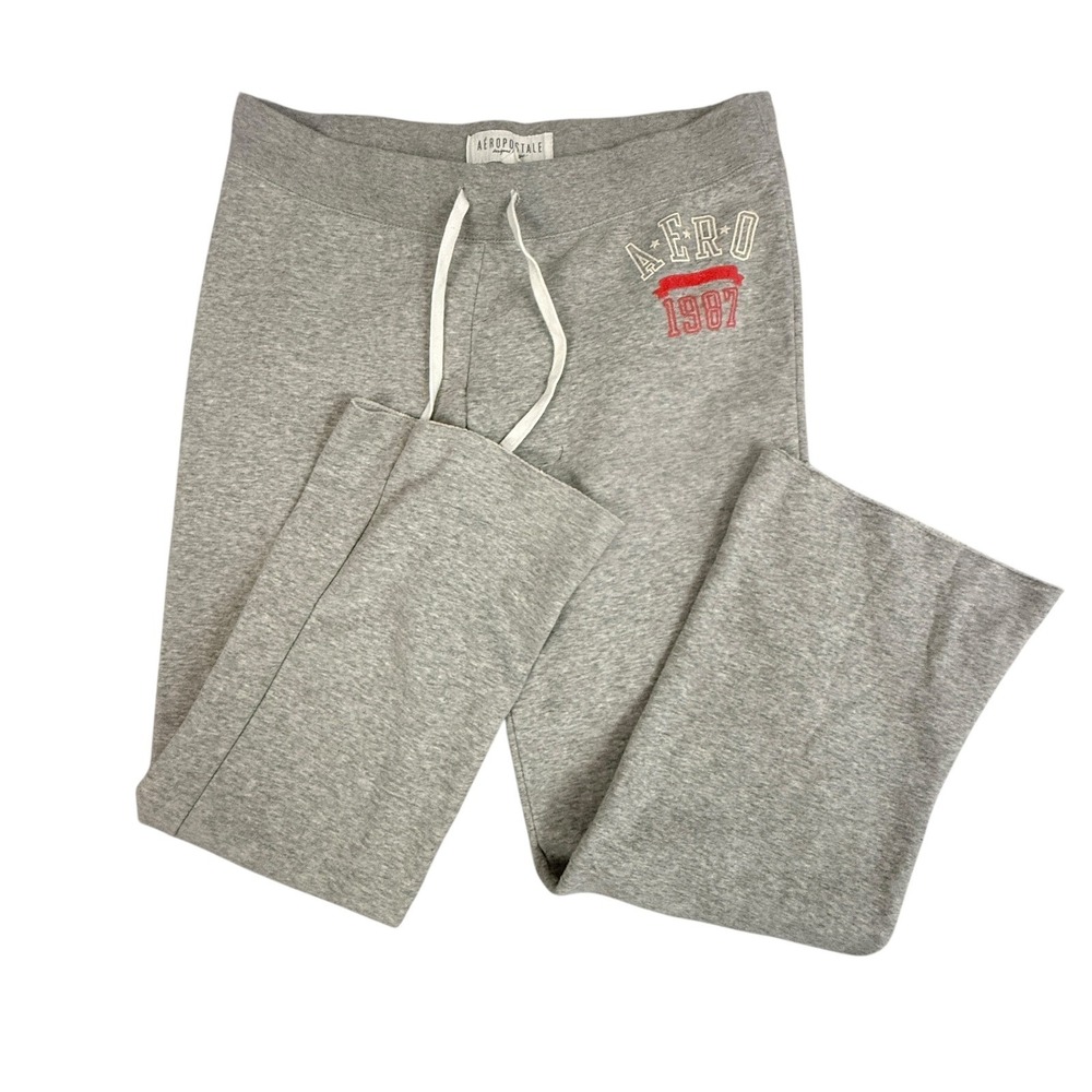 Aero Women's Medium Grey Sweatpants Logo 1987 Wide‎ Leg Retro Aeropostale